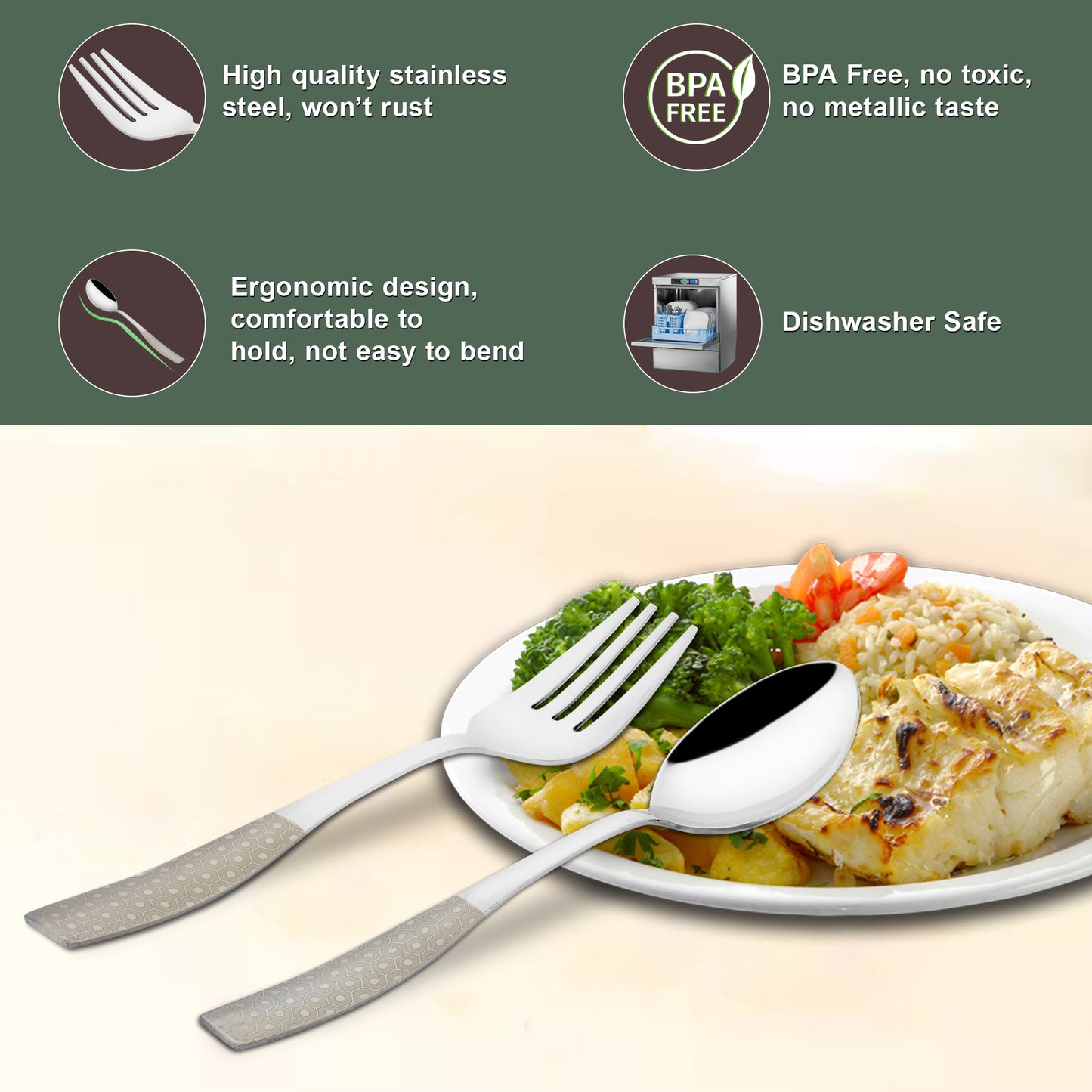 12 Pieces Stainless Steel Premium Cutlery Set - Dinner Spoons & Forks, Silver Dazzle