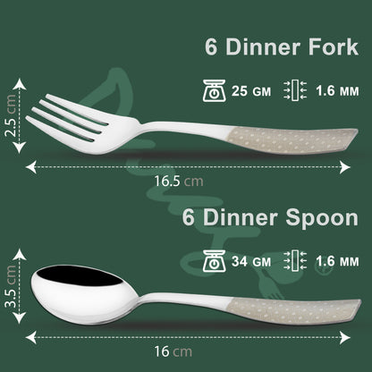 12 Pieces Stainless Steel Premium Cutlery Set - Dinner Spoons & Forks, Silver Dazzle