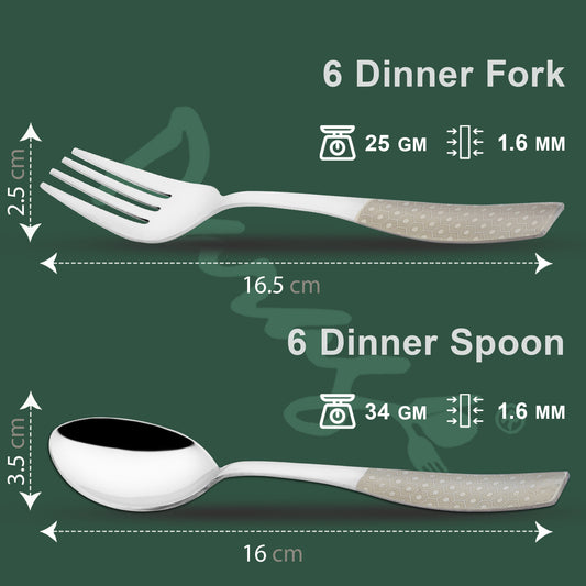 12 Pieces Stainless Steel Premium Cutlery Set - Dinner Spoons & Forks, Silver Dazzle