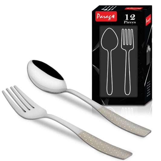 12 Pieces Stainless Steel Premium Cutlery Set - Dinner Spoons & Forks, Silver Dazzle
