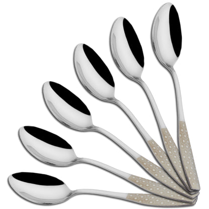 6 Pcs Stainless Steel Premium Dinner Spoon Set - 16 cm Luxury Dining Tableware, Silver Gift Set