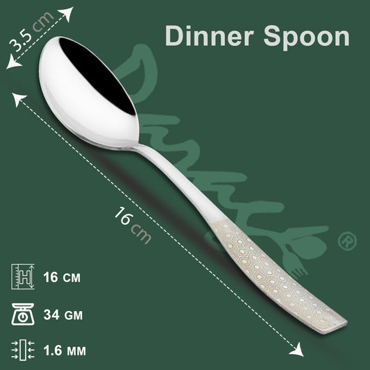 6 Pcs Stainless Steel Premium Dinner Spoon Set - 16 cm Luxury Dining Tableware, Silver Gift Set