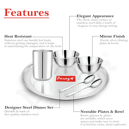 12pc Stainless Steel Dinner Set | Heavy Gauge Thali | Serves 2 | Sanskrit Plain Design