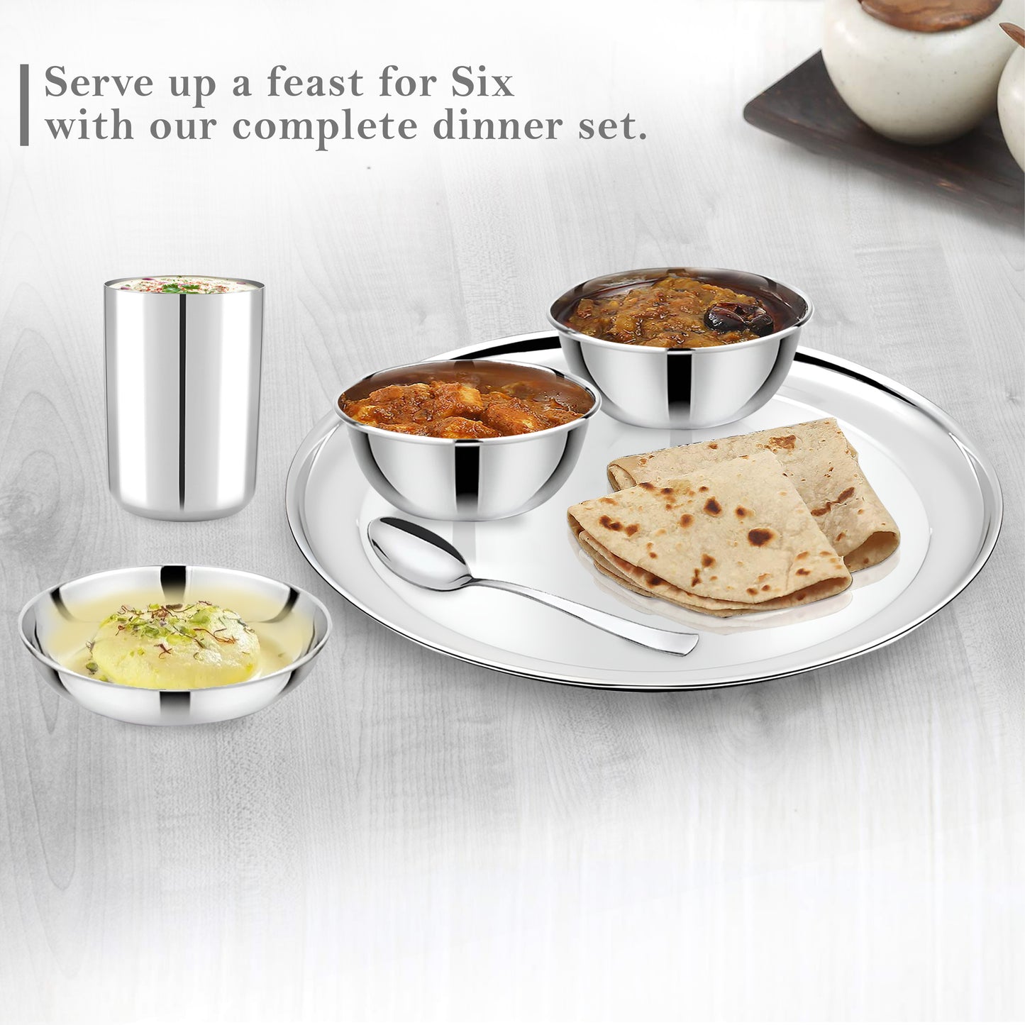 36pc Stainless Steel Dinner Set | Plates Bowls Glasses | Silver