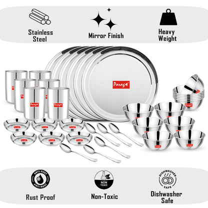 36pc Stainless Steel Dinner Set | Plates Bowls Glasses | Silver