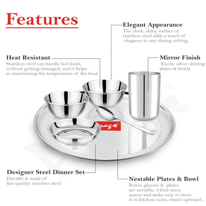 36pc Stainless Steel Dinner Set | Plates Bowls Glasses | Silver