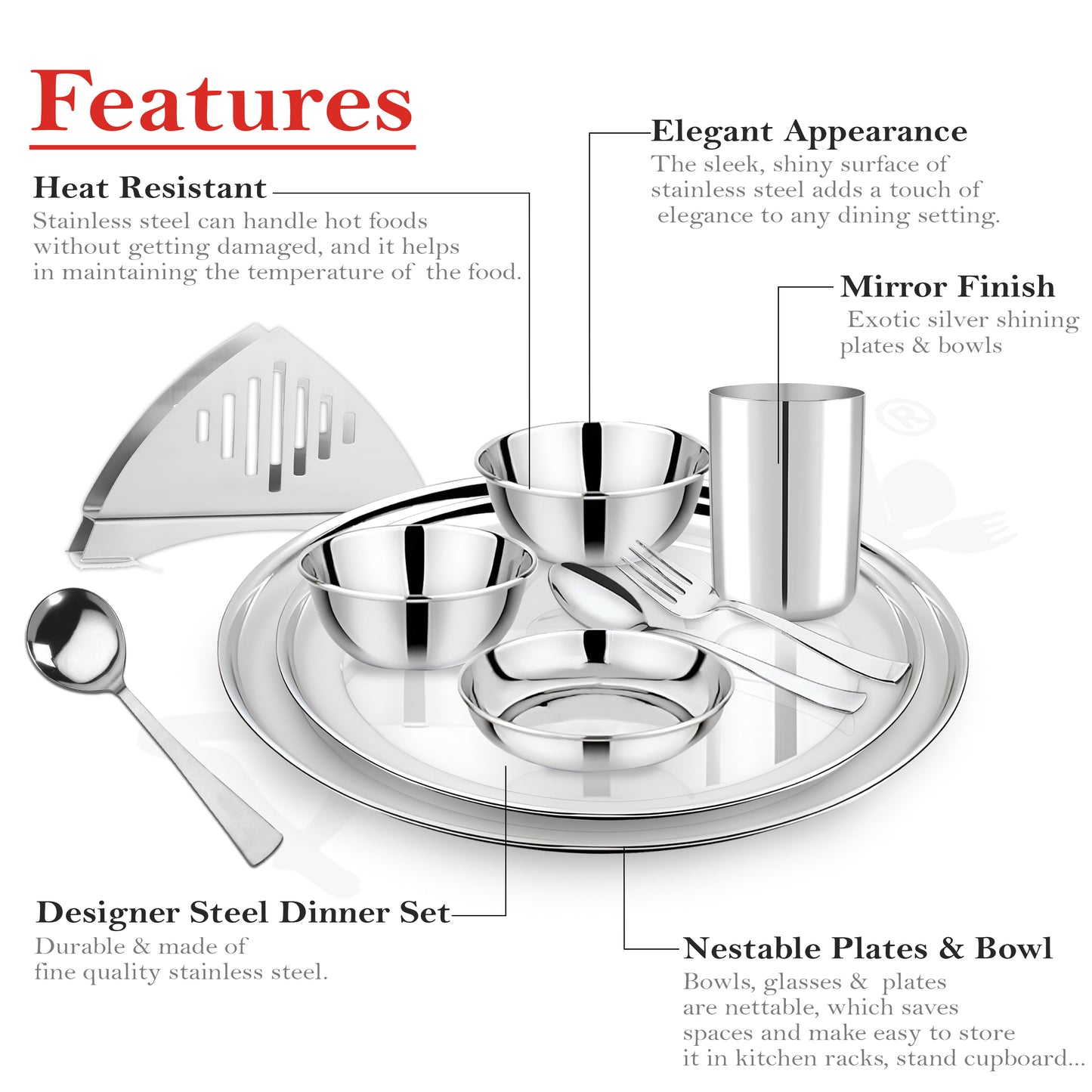 51pc Stainless Steel Dinner Set | Heavy Gauge | Serves 6