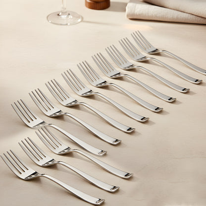 12-Piece Stainless Steel Dinner Forks | 15.5cm Silver Fruit & Dining Table Forks, Premium Cutlery Set for Home & Kitchen