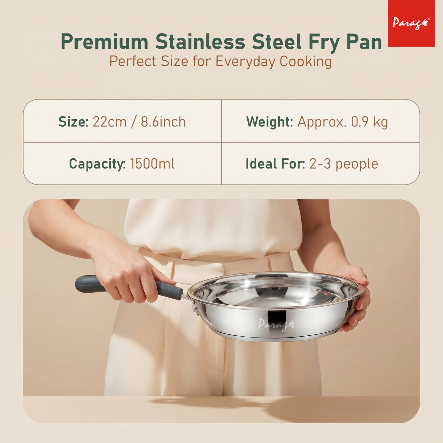 Stainless Steel Frying Pan 24 cm Deep Fry Pan | Induction & Gas Stove Compatible Cookware | 3-Layer Thick Bottom Fry Pan | 1500 ml Healthy Cooking Pan For Kitchen Daily Use