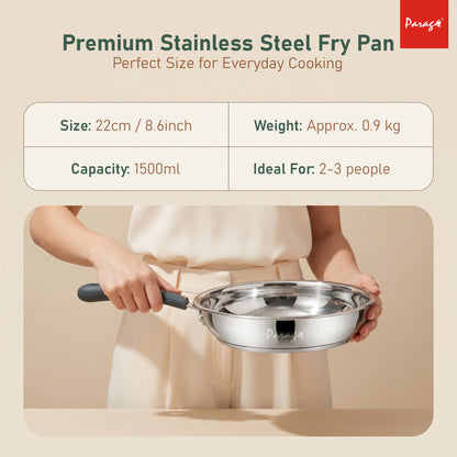 Stainless Steel Frying Pan 24 cm Deep Fry Pan | Induction & Gas Stove Compatible Cookware | 3-Layer Thick Bottom Fry Pan | 1500 ml Healthy Cooking Pan For Kitchen Daily Use