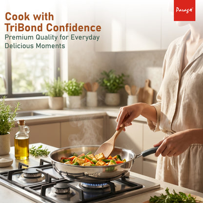 Stainless Steel Frying Pan 24 cm Deep Fry Pan | Induction & Gas Stove Compatible Cookware | 3-Layer Thick Bottom Fry Pan | 1500 ml Healthy Cooking Pan For Kitchen Daily Use