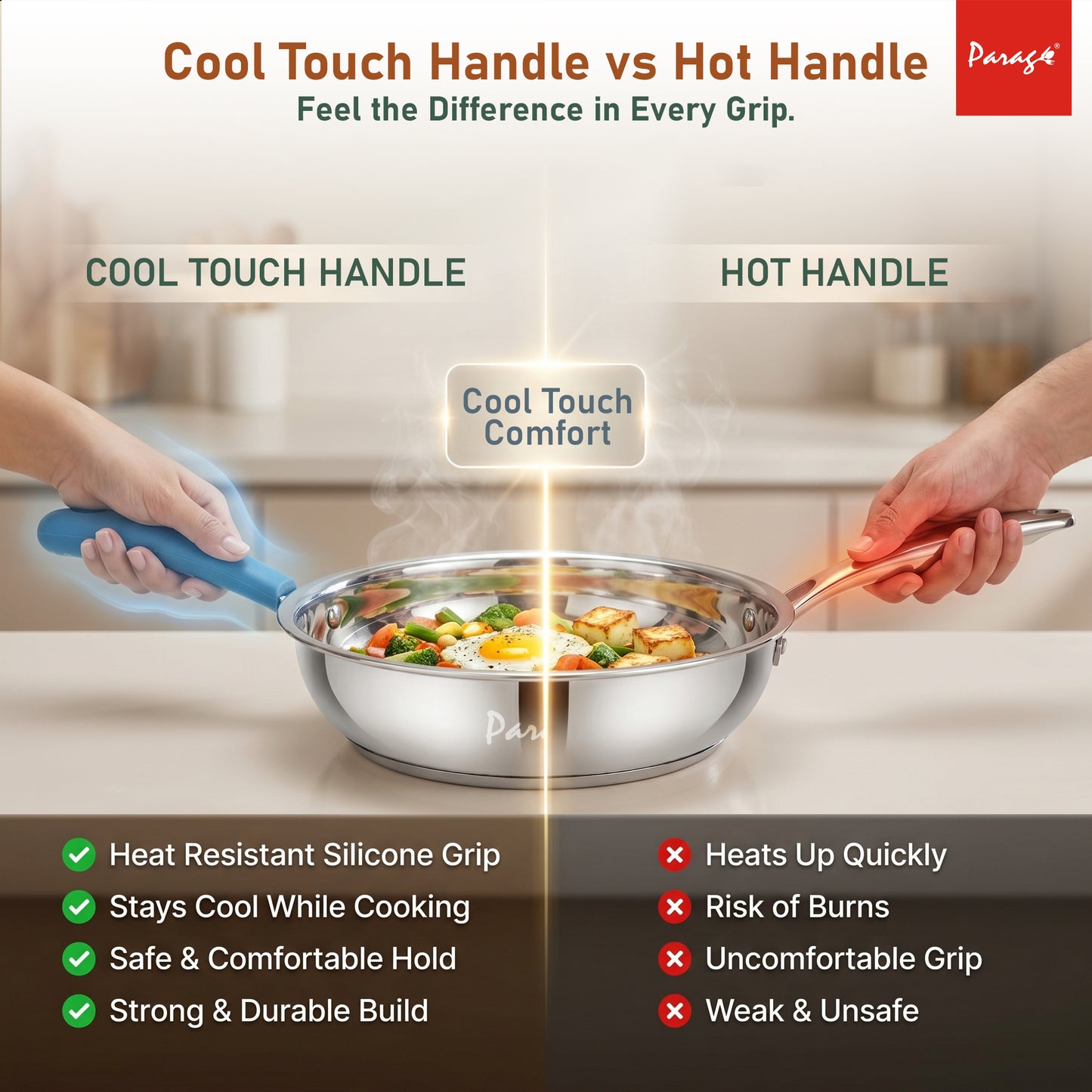 Stainless Steel Frying Pan 24 cm Deep Fry Pan | Induction & Gas Stove Compatible Cookware | 3-Layer Thick Bottom Fry Pan | 1500 ml Healthy Cooking Pan For Kitchen Daily Use