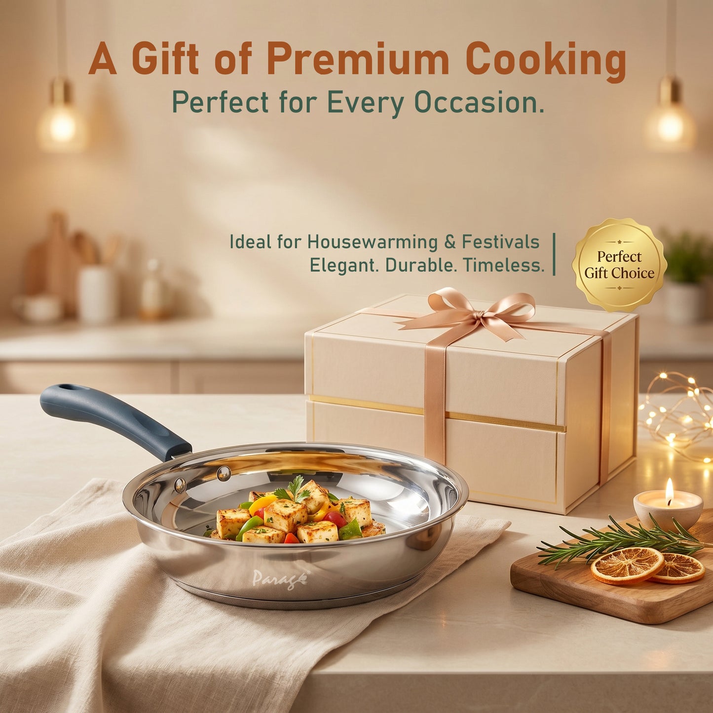Stainless Steel Frying Pan 24 cm Deep Fry Pan | Induction & Gas Stove Compatible Cookware | 3-Layer Thick Bottom Fry Pan | 1500 ml Healthy Cooking Pan For Kitchen Daily Use
