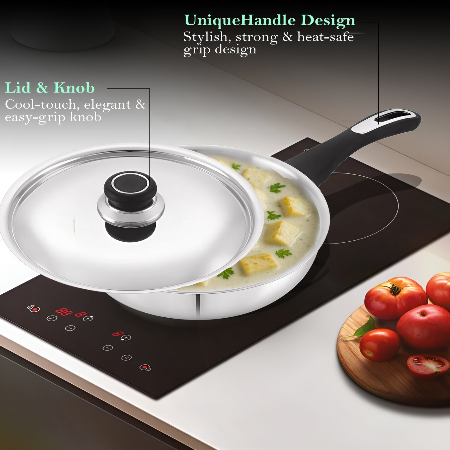 Fiesta Stainless Steel Cookware Set | Kadai, Fry Pan, Sauce Pan | Induction & Gas Compatible