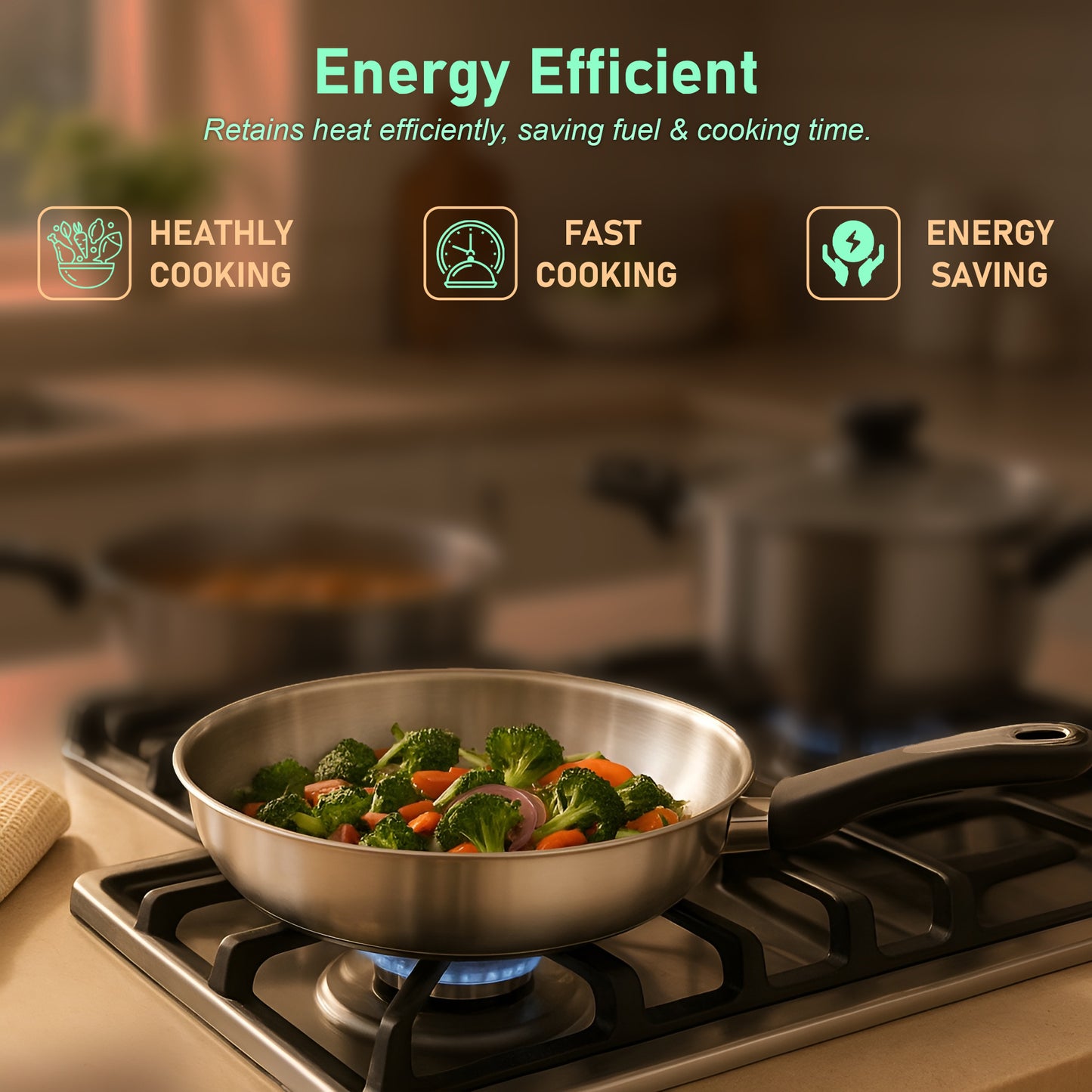 Fiesta Stainless Steel Cookware Set | Kadai, Fry Pan, Sauce Pan | Induction & Gas Compatible