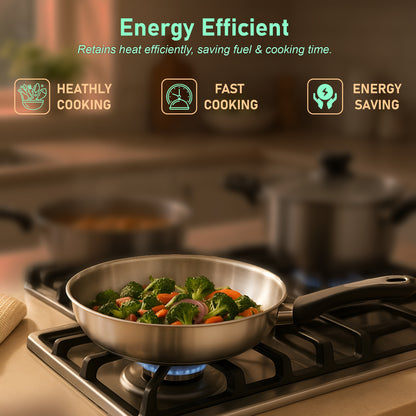 Fiesta Stainless Steel Cookware Set | Kadai, Fry Pan, Sauce Pan | Induction & Gas Compatible