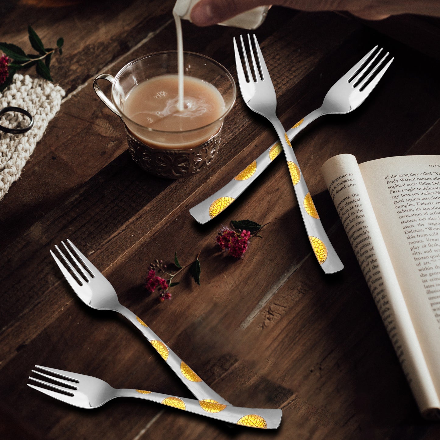 6-Piece Stainless Steel Forks Set | 19cm Premium Silver Dining Cutlery, Moonpress Design, Luxury Forks for Home & Kitchen