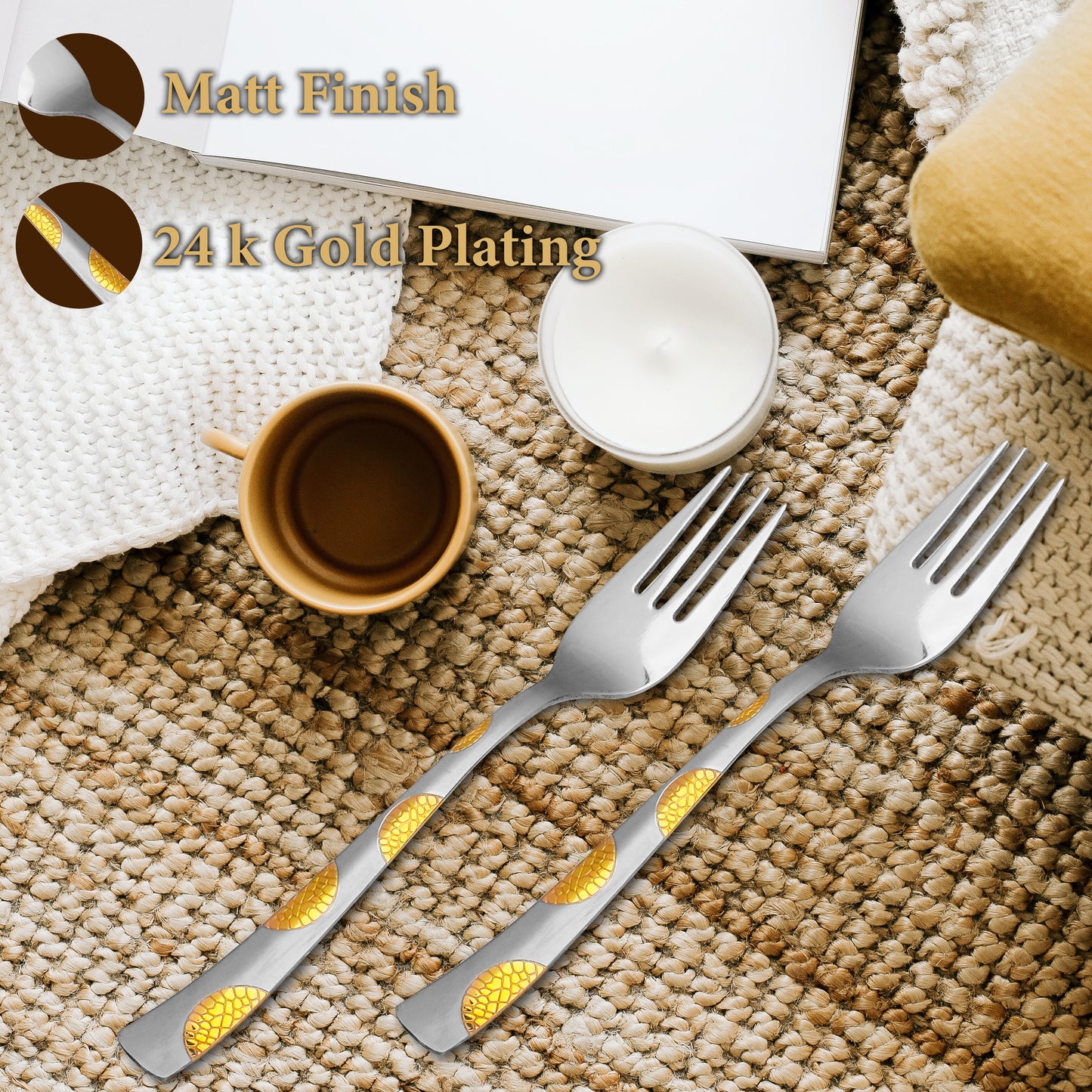 Cutlery Set | 19cm, 6 piece | Stainless Steel | Gold | Moonpress Design