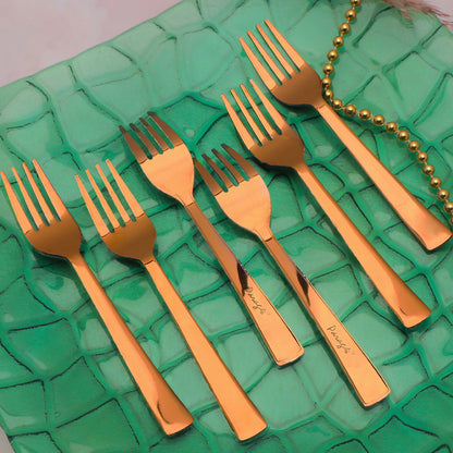 6-Piece Stainless Steel Rose Gold Forks Set | 16cm Premium Dinner Forks for Home & Kitchen - Luxury Gift Set of 6