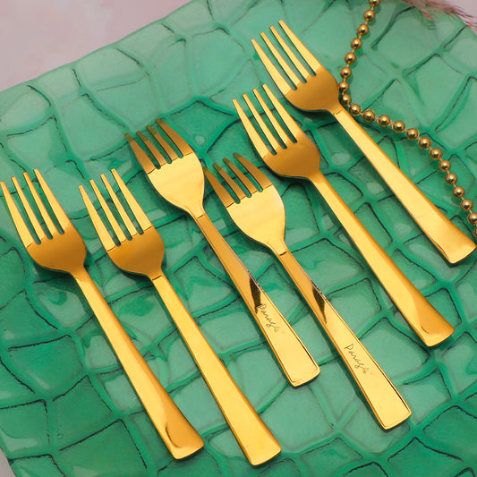 6pcs Gold Stainless Steel Dinner Fork Set, 16cm Premium Cutlery for Home, Kitchen & Gifting