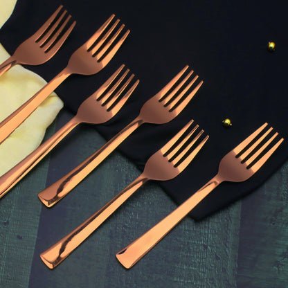 6-Piece Stainless Steel Rose Gold Forks Set | 16cm Premium Dinner Forks for Home & Kitchen - Luxury Gift Set of 6