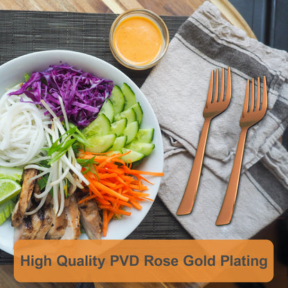6-Piece Stainless Steel Rose Gold Forks Set | 16cm Premium Dinner Forks for Home & Kitchen - Luxury Gift Set of 6