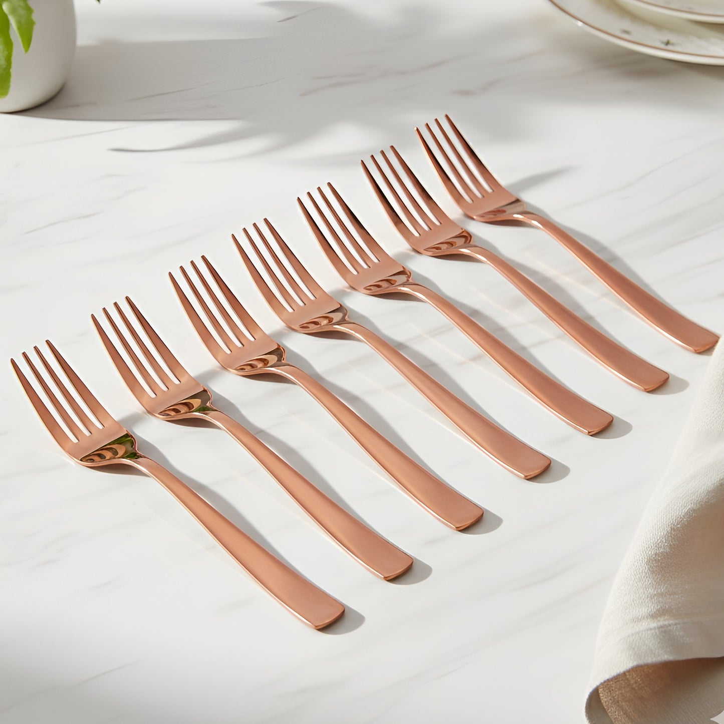 6-Piece Stainless Steel Rose Gold Forks Set | 16cm Premium Dinner Forks for Home & Kitchen - Luxury Gift Set of 6