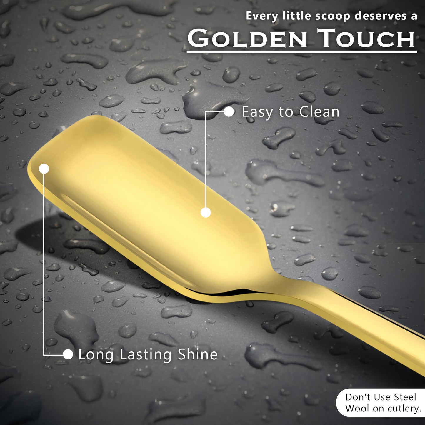 6-Piece Stainless Steel Gold Ice Cream Spoon Set | 13.5cm, Food Grade, Durable & Stylish