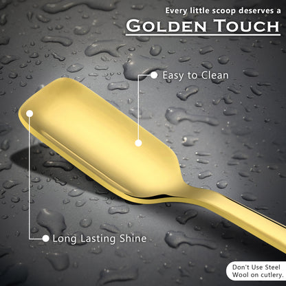 6-Piece Stainless Steel Gold Ice Cream Spoon Set | 13.5cm, Food Grade, Durable & Stylish