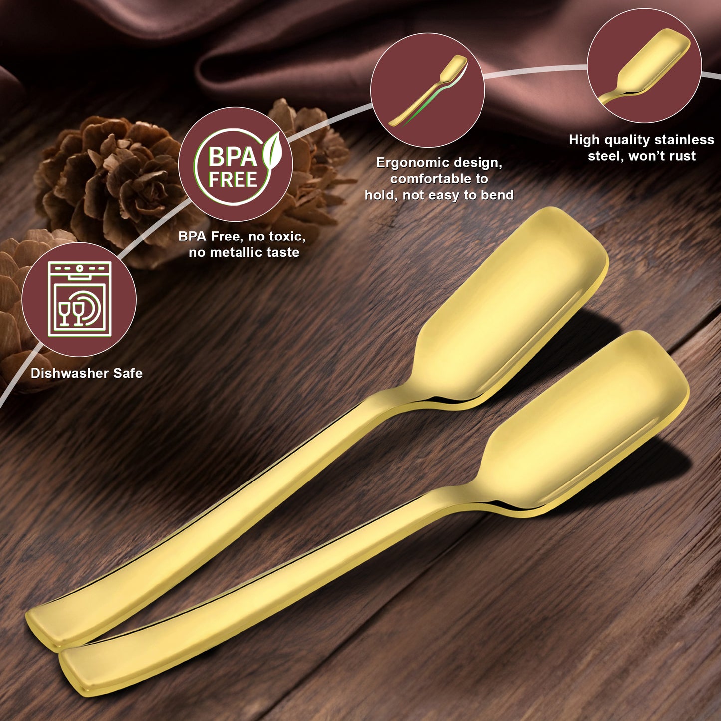 6-Piece Stainless Steel Gold Ice Cream Spoon Set | 13.5cm, Food Grade, Durable & Stylish