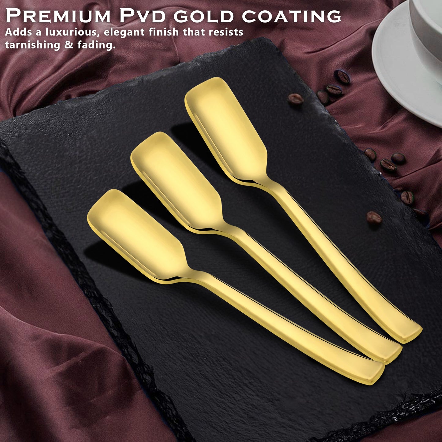 6-Piece Stainless Steel Gold Ice Cream Spoon Set | 13.5cm, Food Grade, Durable & Stylish