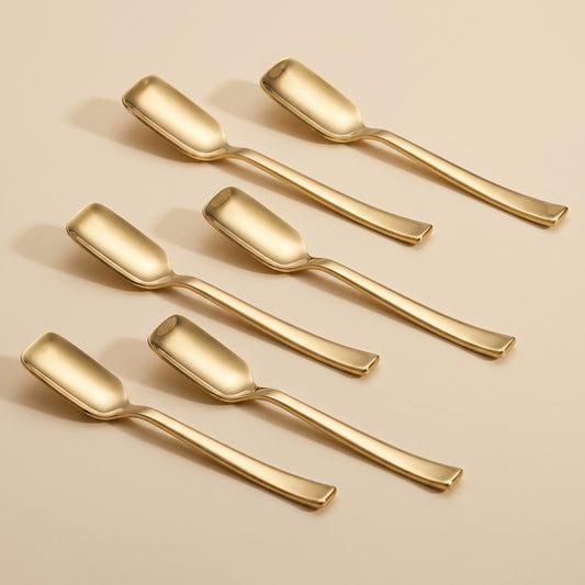 Ice Cream Spoon Set | 13.5cm, 6 piece | Stainless Steel | Gold | Food Grade