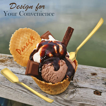 6-Piece Stainless Steel Gold Ice Cream Spoon Set | 13.5cm, Food Grade, Durable & Stylish