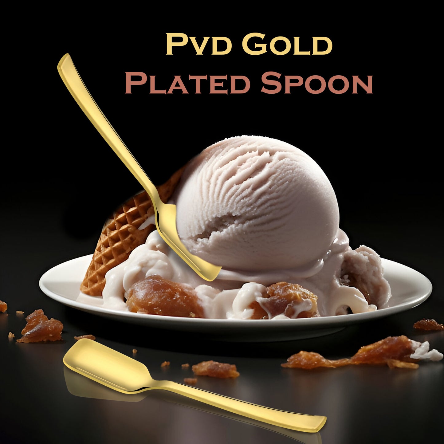 6-Piece Stainless Steel Gold Ice Cream Spoon Set | 13.5cm, Food Grade, Durable & Stylish