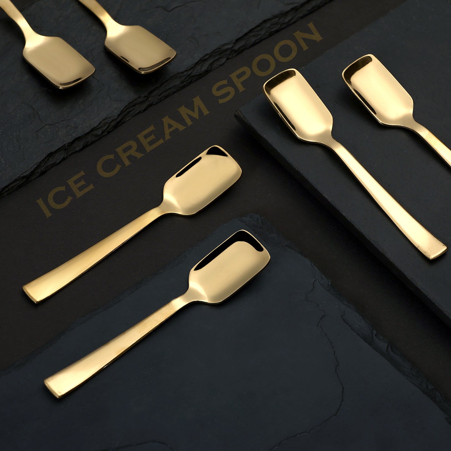 6-Piece Stainless Steel Gold Ice Cream Spoon Set | 13.5cm, Food Grade, Durable & Stylish