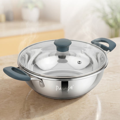 Kadhai & Fry Pan | 2200ml, 24cm | Stainless Steel | Silver