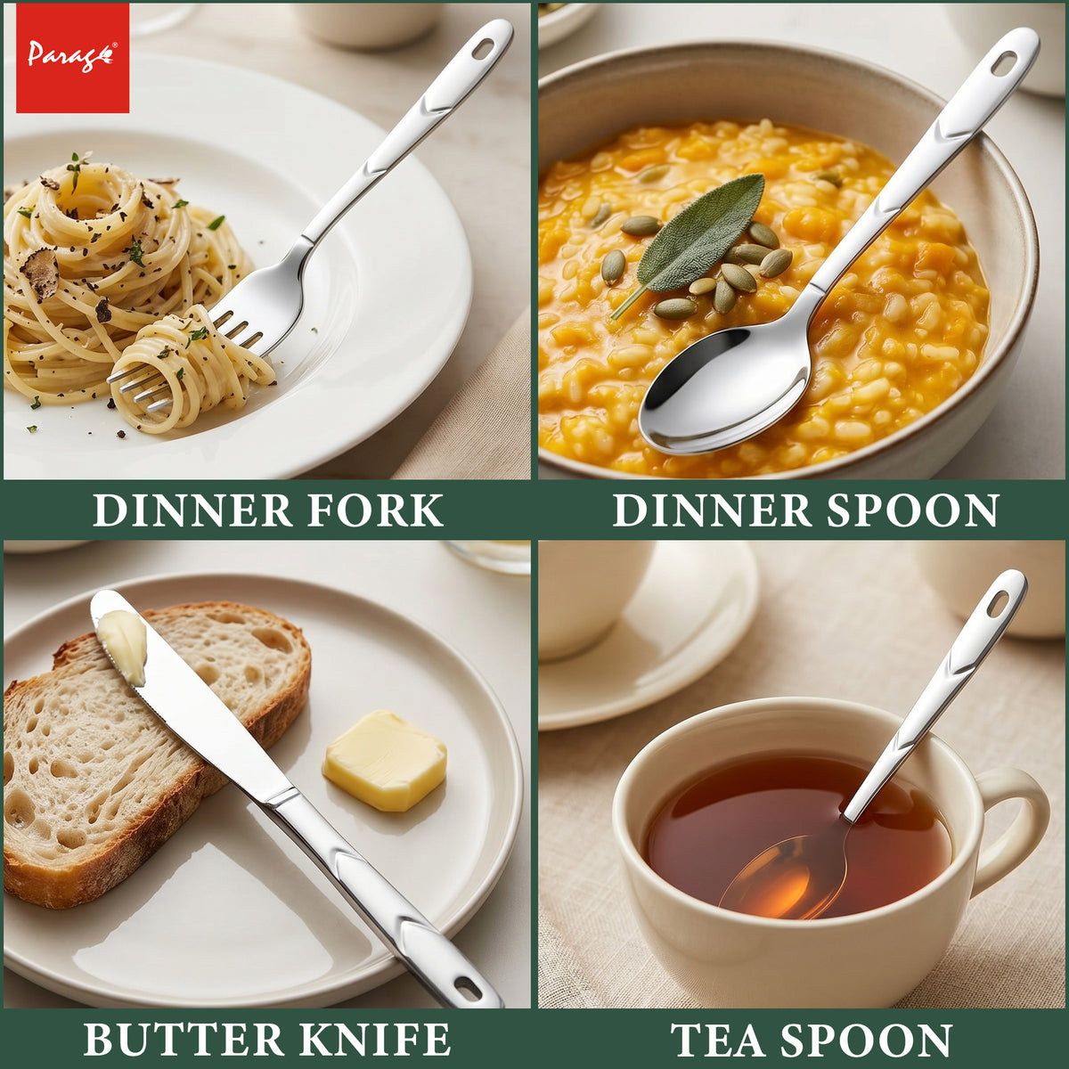 Parage Stainless Steel 1.6mm Cutlery Set with 24 Pcs Spoons, Forks & Knives Glory – Parage