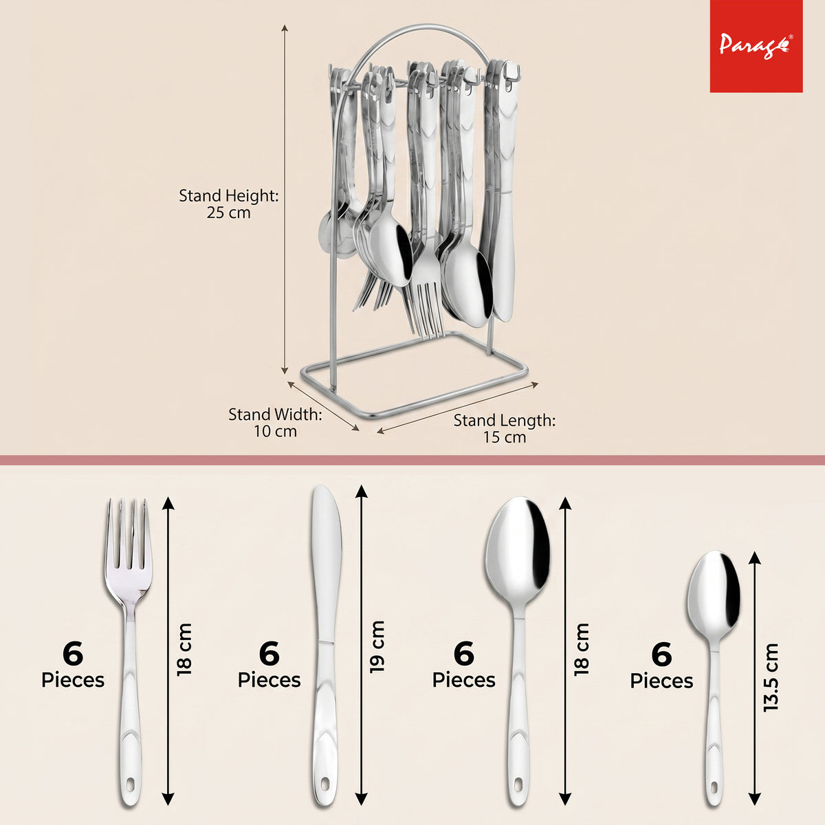Parage Stainless Steel 1.6mm Cutlery Set with 24 Pcs Spoons, Forks & Knives Glory – Parage