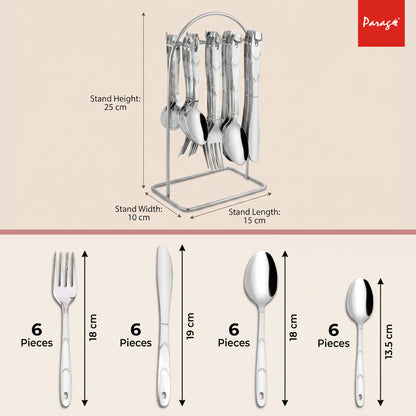 Parage Stainless Steel 1.6mm Cutlery Set with 24 Pcs Spoons, Forks & Knives Glory – Parage