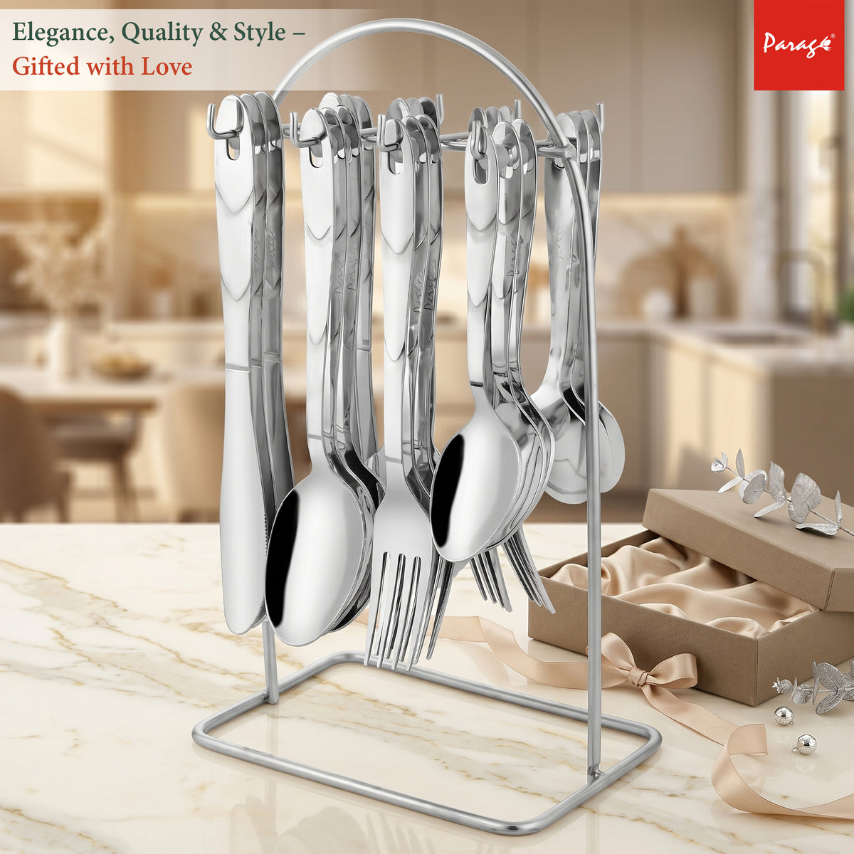 Parage Stainless Steel 1.6mm Cutlery Set with 24 Pcs Spoons, Forks & Knives Glory – Parage