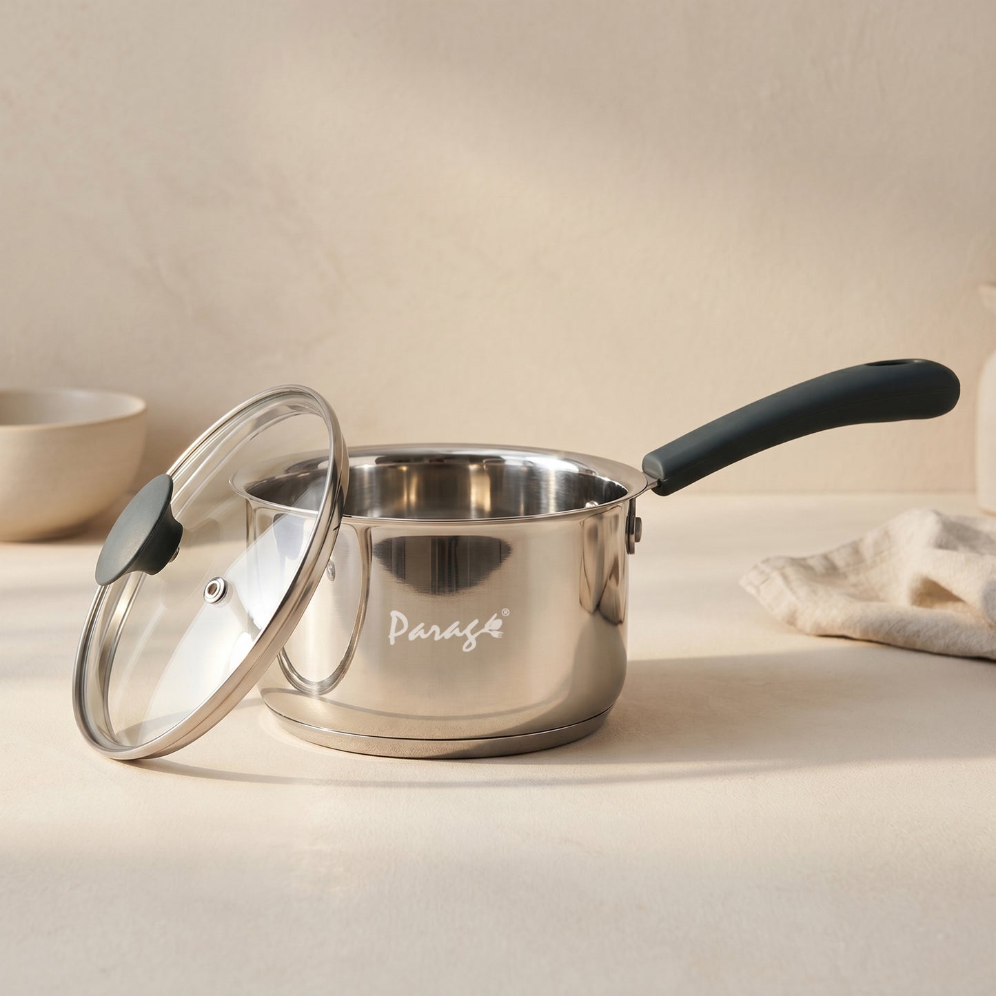 Stainless Steel Saucepan with Glass Lid, Induction & Gas Compatible, Heavy Bottom Sauce Pan, Milk Boiler Tea Pan with Handle for Daily Cooking