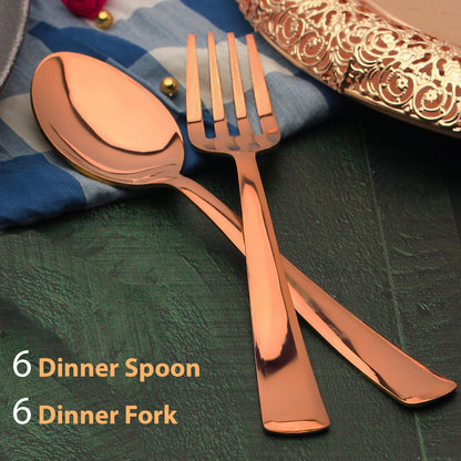 12-Piece Stainless Steel Rose Gold Cutlery Set | 6 Dinner Spoons & 6 Dinner Forks, Premium PVD Flatware for Home & Kitchen