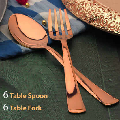 12pc Stainless Steel Rose Gold Cutlery | 19cm Spoons & Forks | Dining