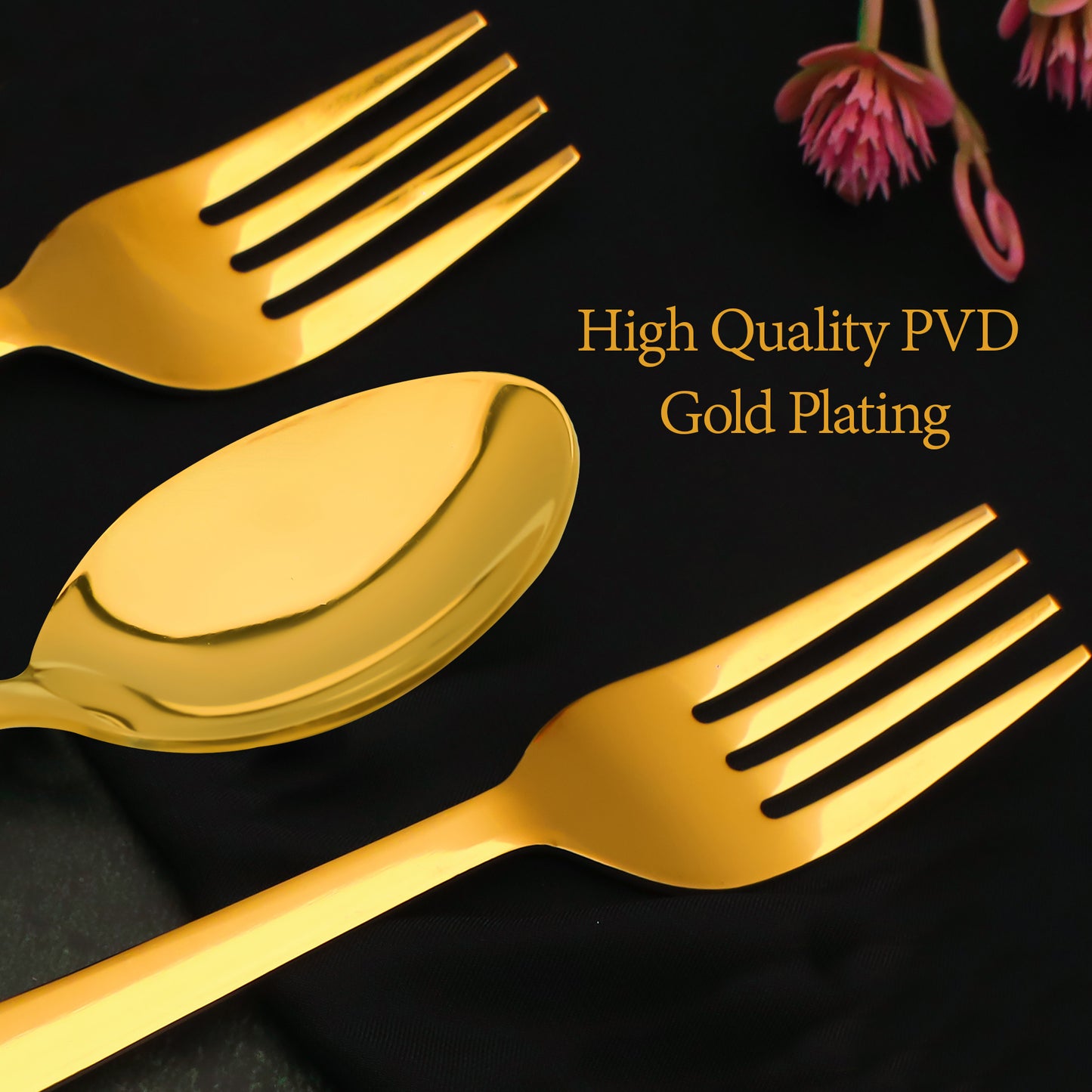 24pc Stainless Steel Golden Cutlery | Spoons Forks | Dining