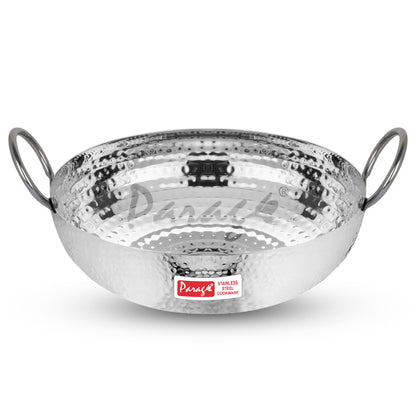 1-Piece Stainless Steel Hammered Kadhai | 1.2L Heavy Bottom for Cooking & Deep Frying, Gas Stove Friendly (Silver)