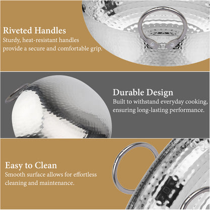 1-Piece Stainless Steel Hammered Kadhai | 2L Heavy Bottom for Cooking & Deep Frying, Gas Stove Friendly (Silver)