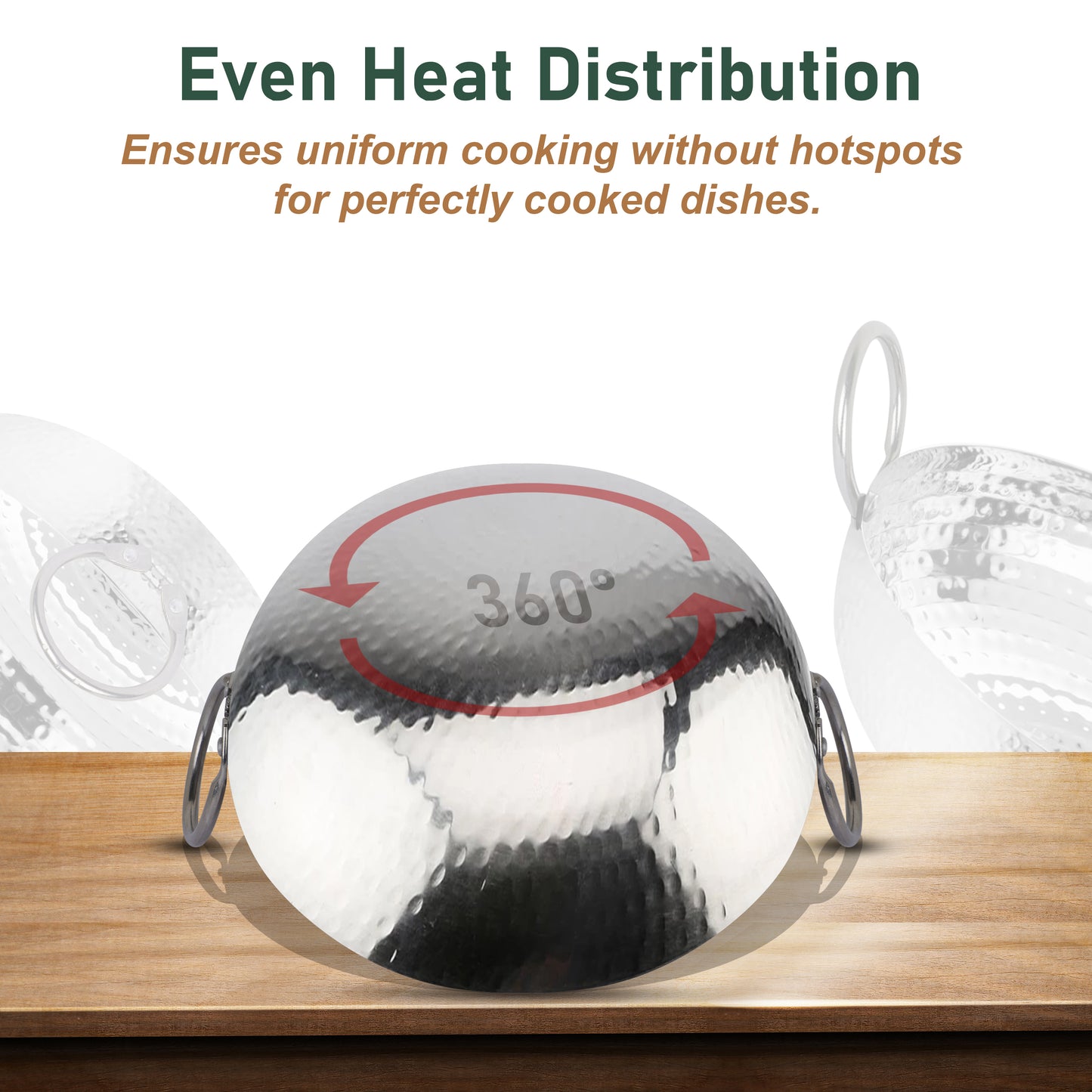 2-Piece Stainless Steel Hammered Kadhai Set | Heavy Bottom for Cooking & Deep Frying, Gas Stove Friendly, 1.2L & 2L (Silver)