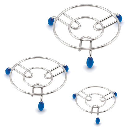 3-Piece Stainless Steel Trivet Set | Hot Pot Mat & Pan Stand | Kitchen & Dining Use (6,7,8 inch)
