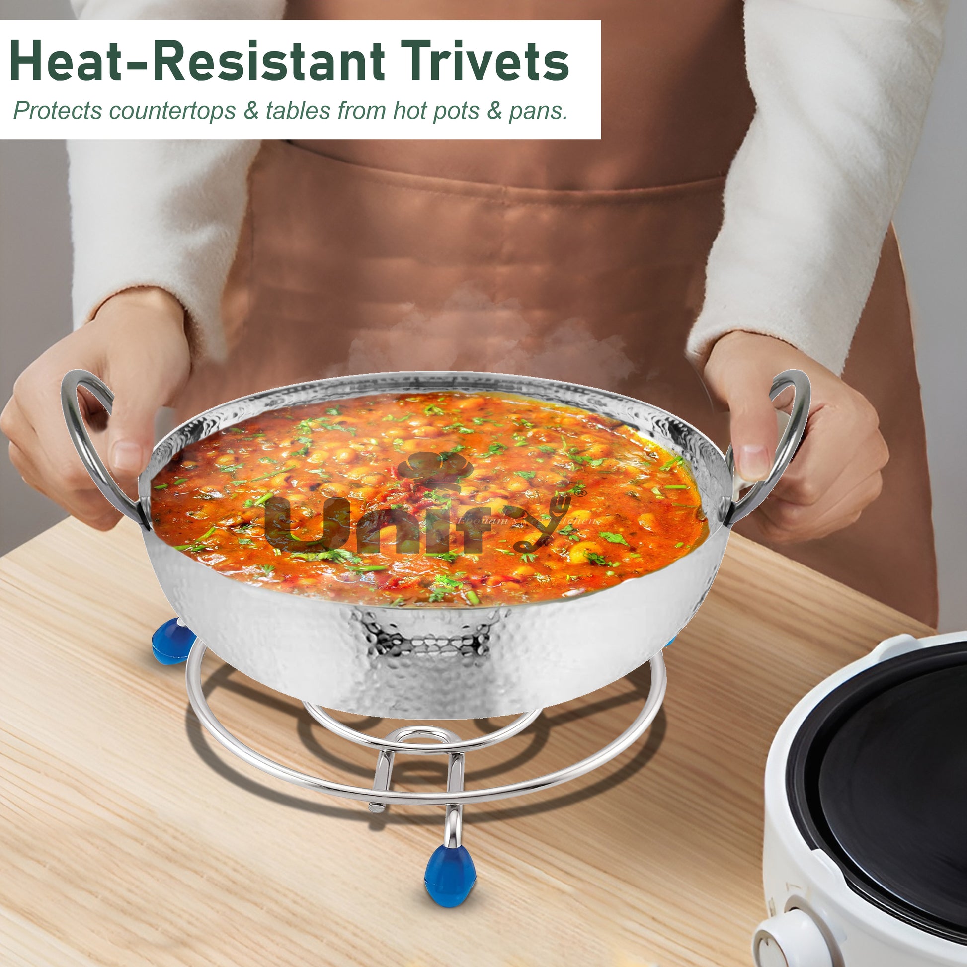 3-Piece Stainless Steel Trivet Set | Hot Pot Mat & Pan Stand | Kitchen & Dining Use (6,7,8 inch)