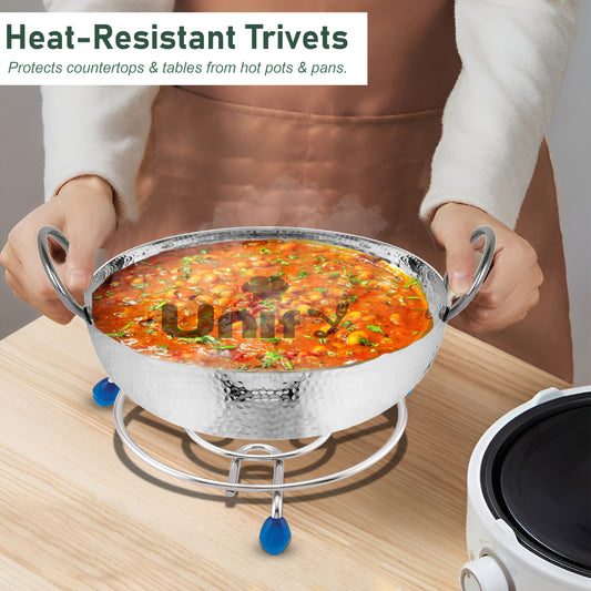 3-Piece Stainless Steel Trivet Set | Hot Pot Mat & Pan Stand | Kitchen & Dining Use (6,7,8 inch)